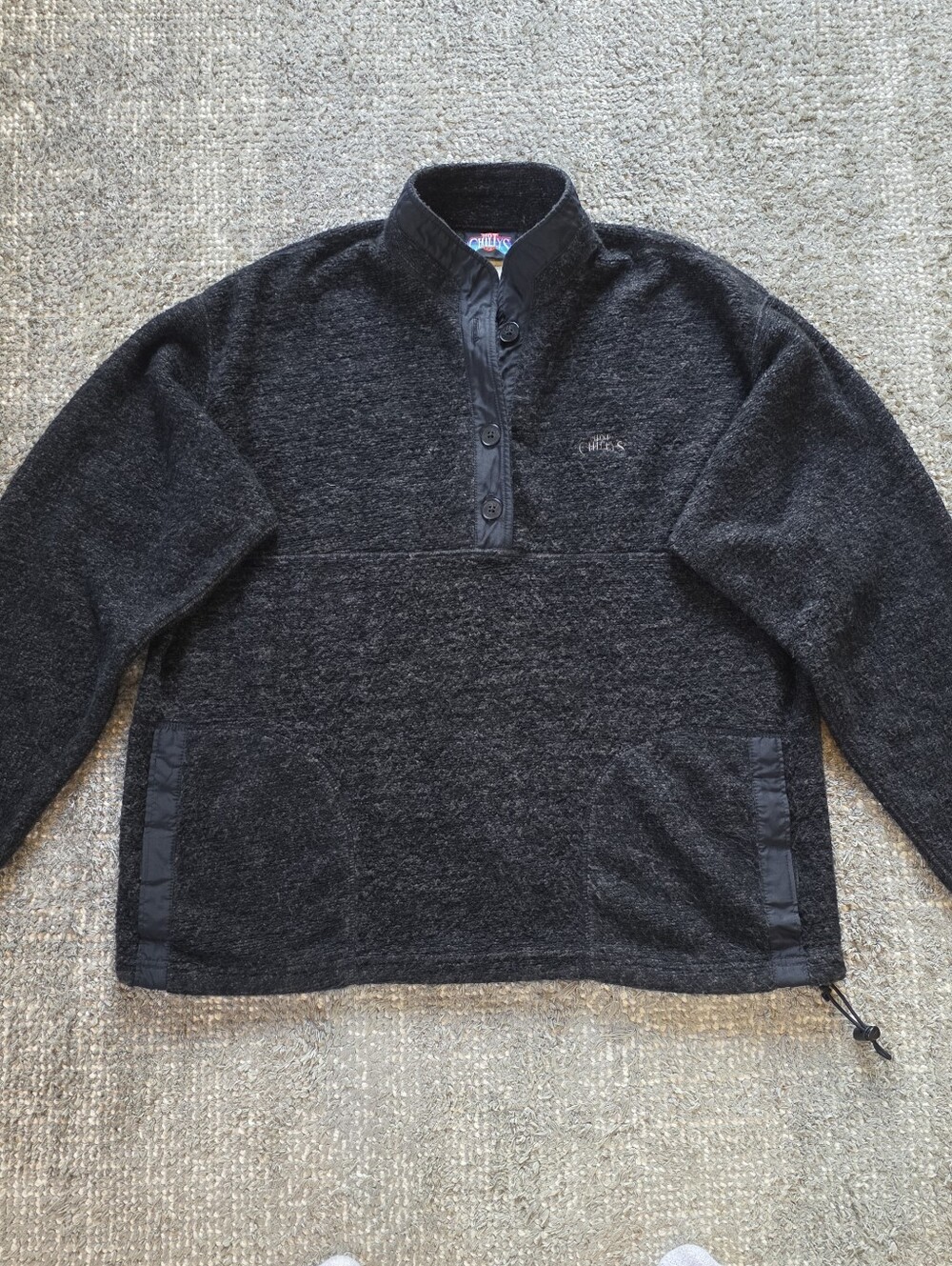 Hot Chillys 3 Button Fleece Pullover Men's Large Black Charcoal Vintage 90s USA